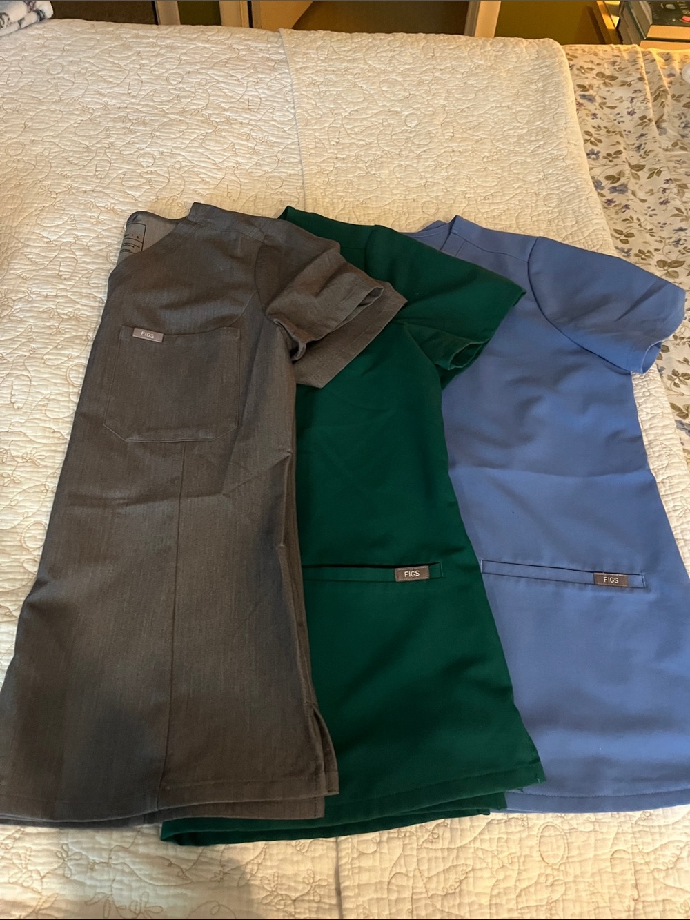 Figs Scrub Tops ( all 3) in Gray, Green & Periwinkle